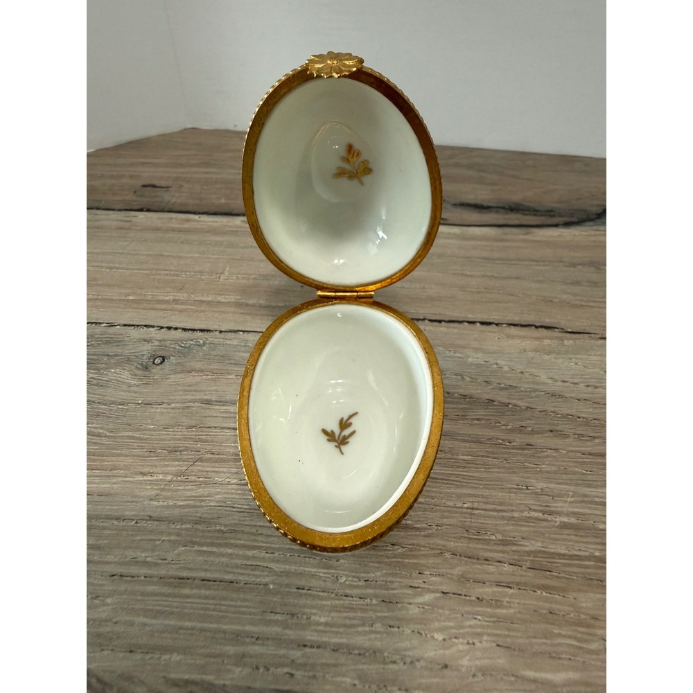 Tiffany & Co Limoges France Hand Painted Porcelain Egg Trinket Floral Dragonfly - Picture 7 of 11
